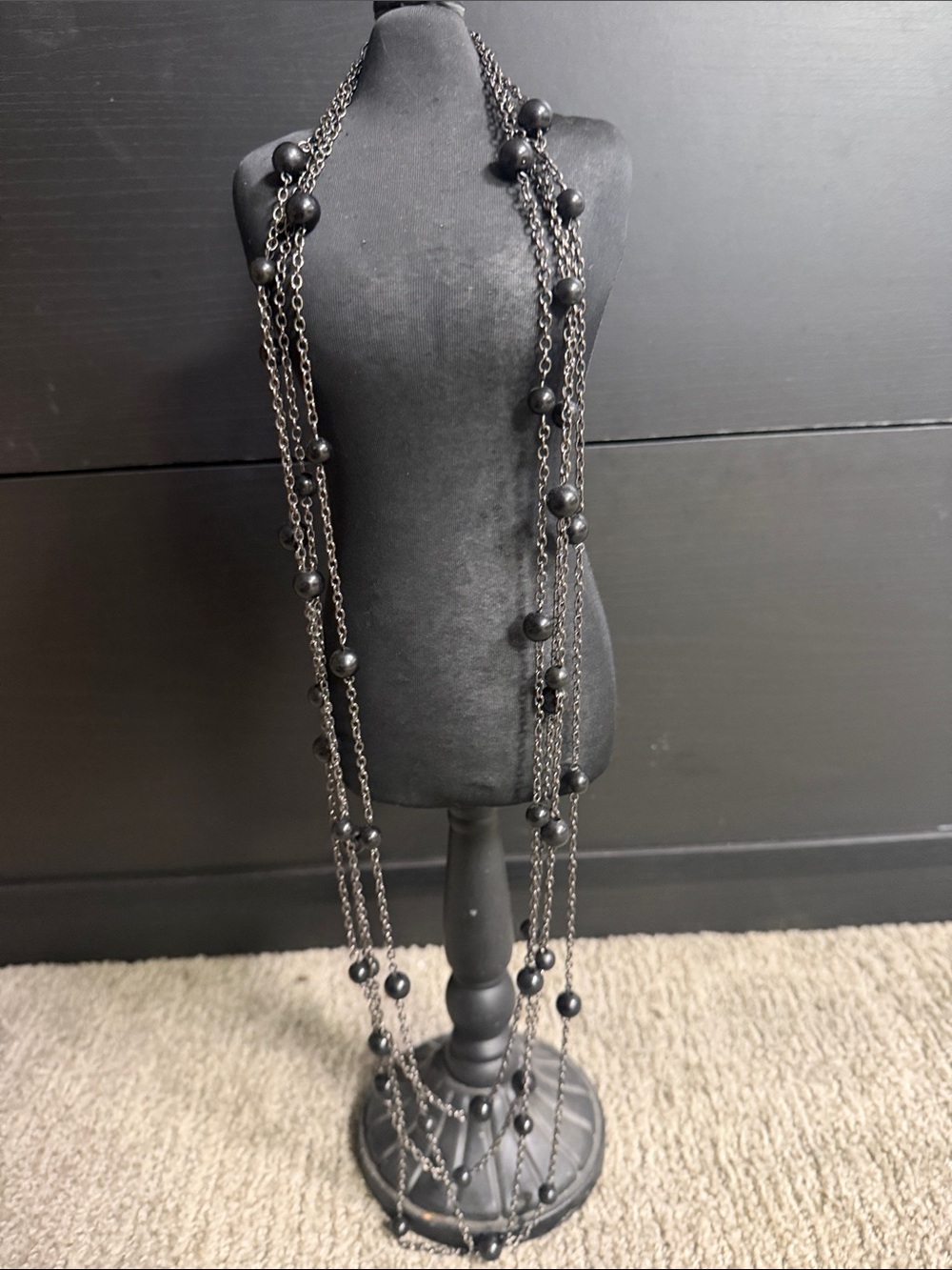 Long Layered Black Beaded Necklace - Women Accessories